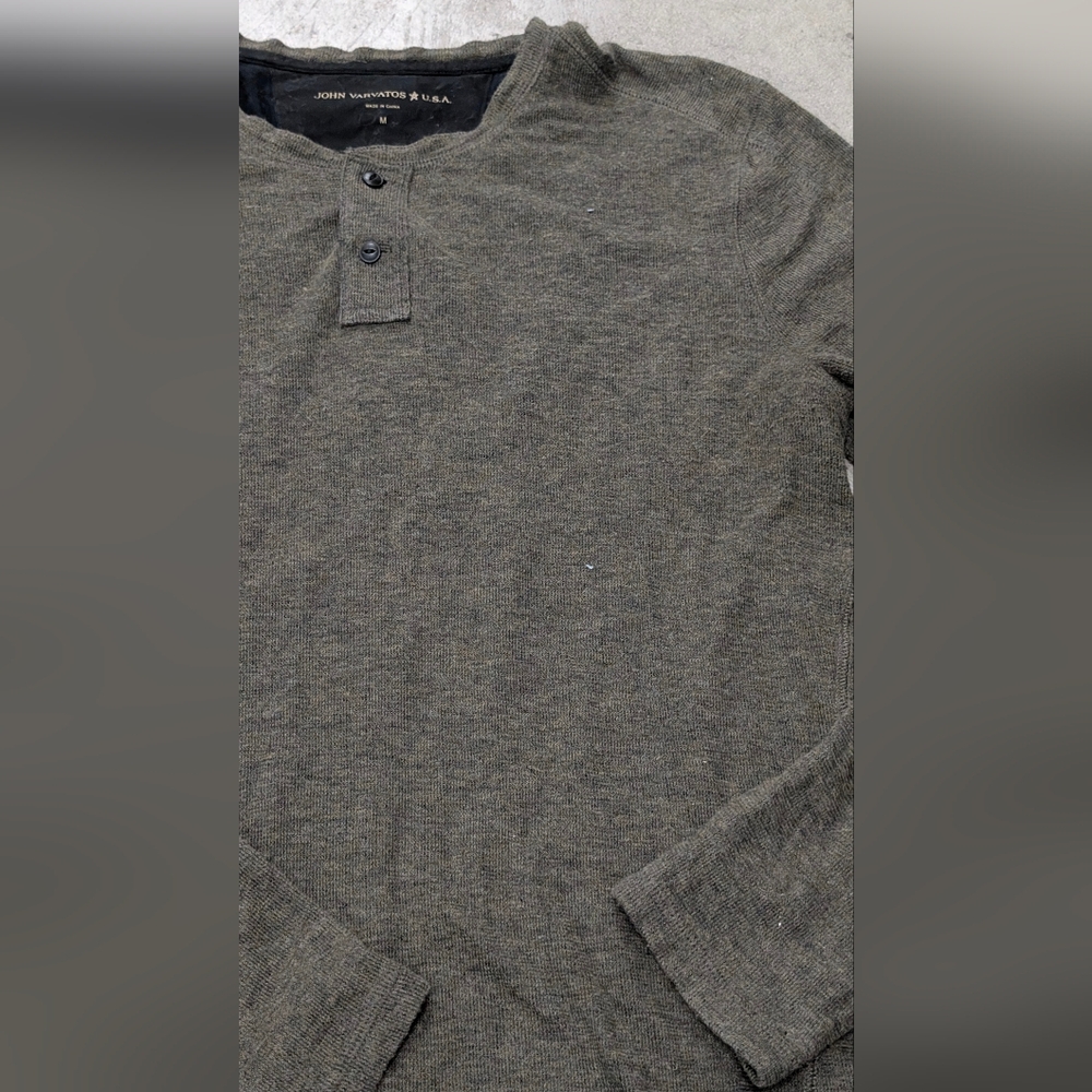John Varvatos Long Sleeve Henley - Olive, Medium